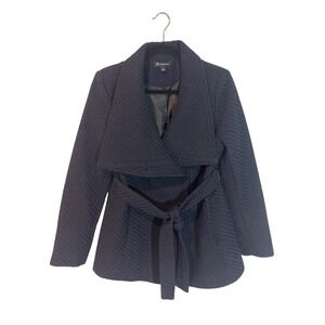 INC International Concepts Navy Textured Wrap Belted Blazer Jacket Size S